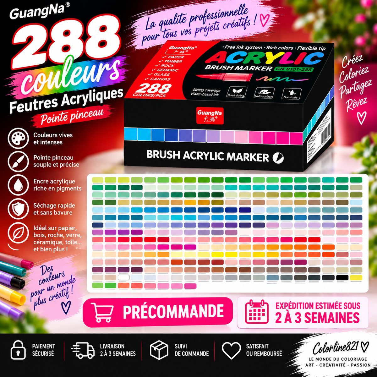 Guangna – Coffret 288 feutres acryliques