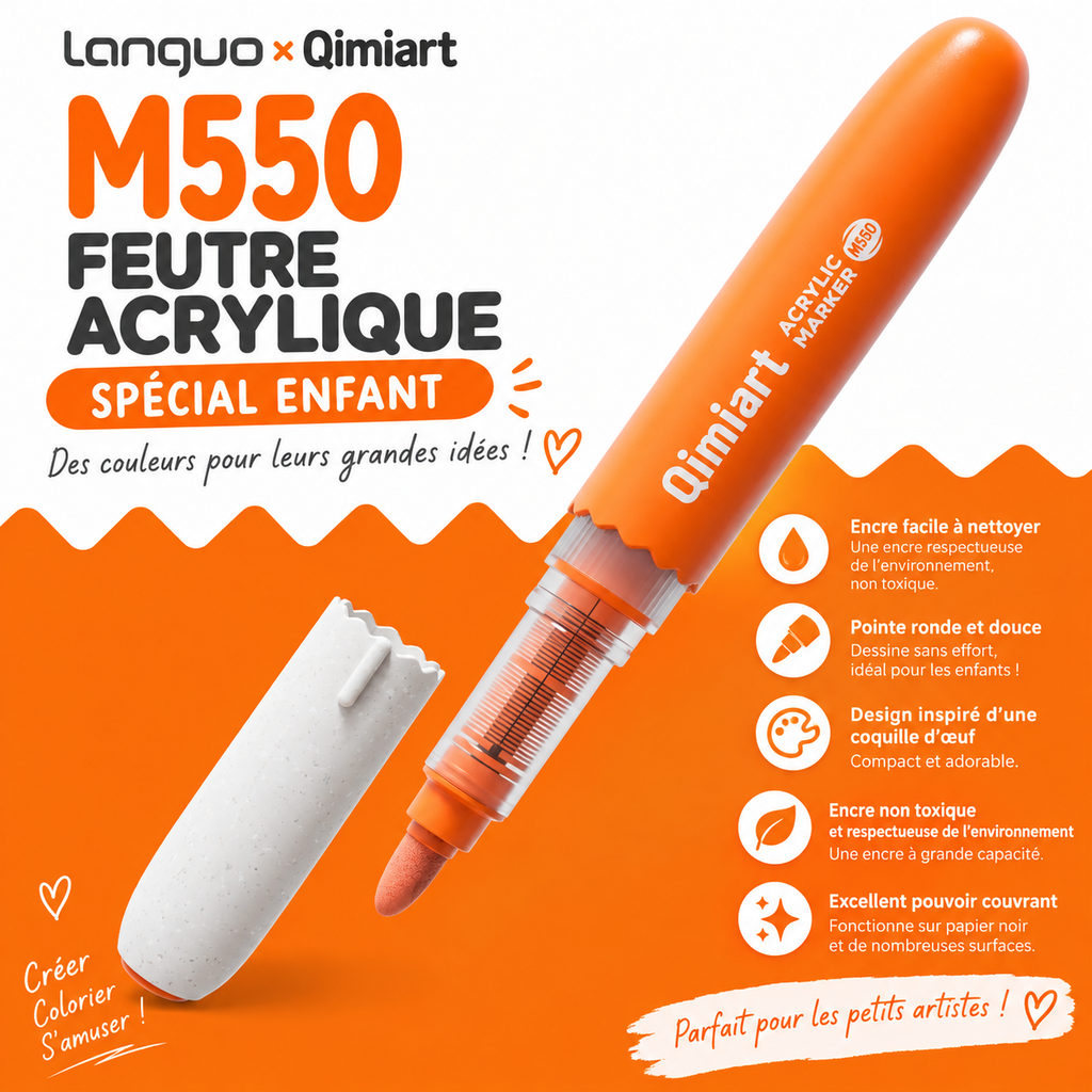 Languo × Qimiart M550 – 48 Feutres Acryliques Enfant