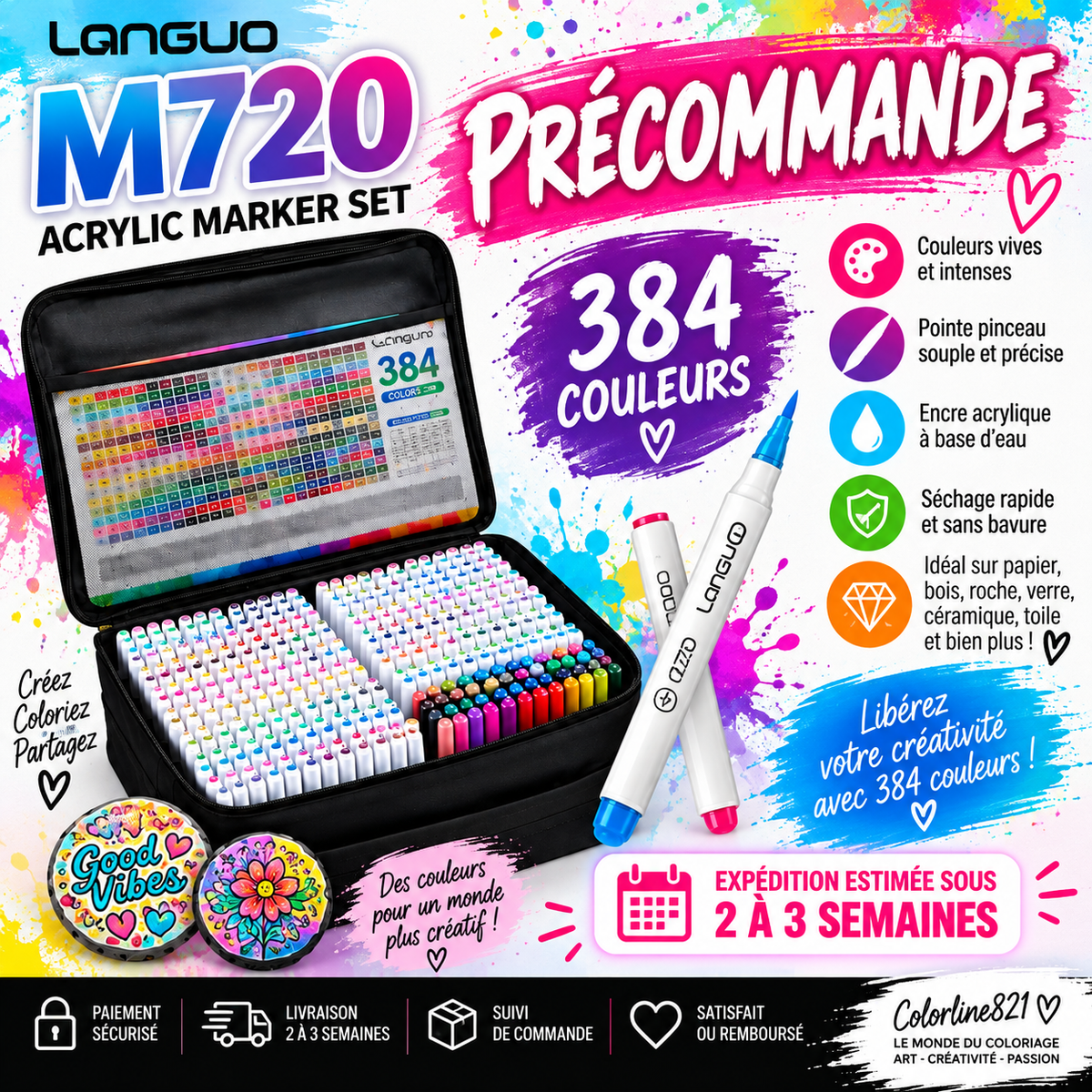 Languo – Coffret 384 feutres acryliques