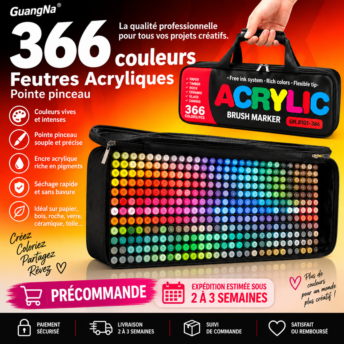 Guangna – Coffret 366 feutres acryliques