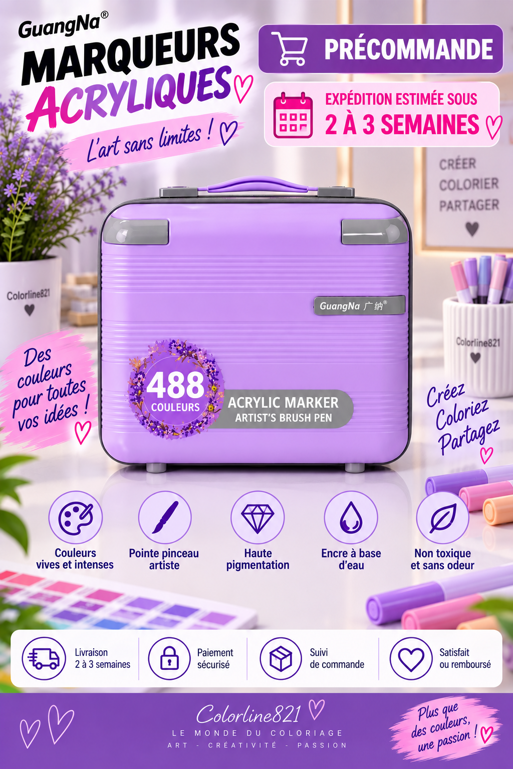 Guangna – Valise 488 feutres acryliques