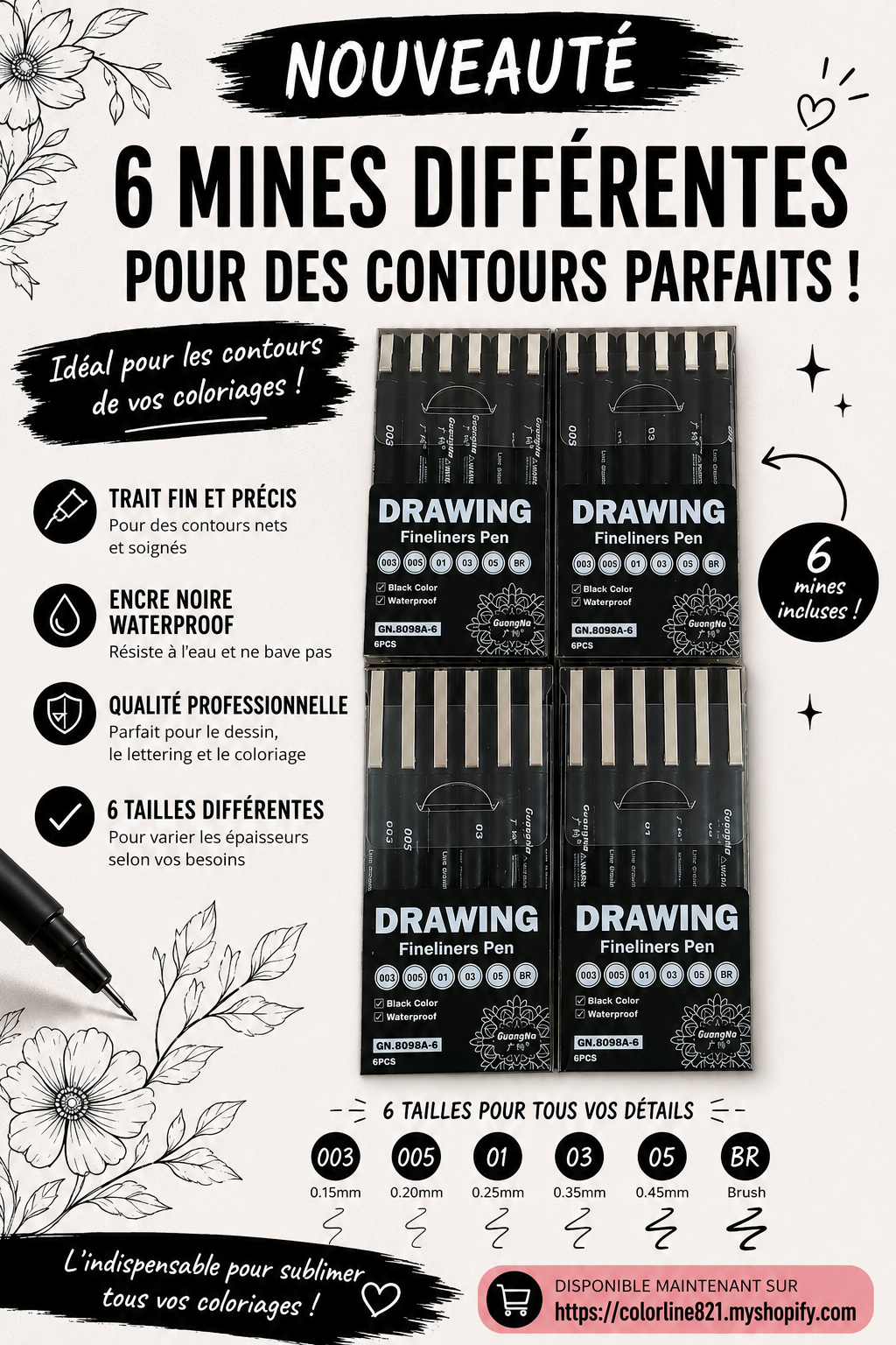 6 feutres guangna idéal contour